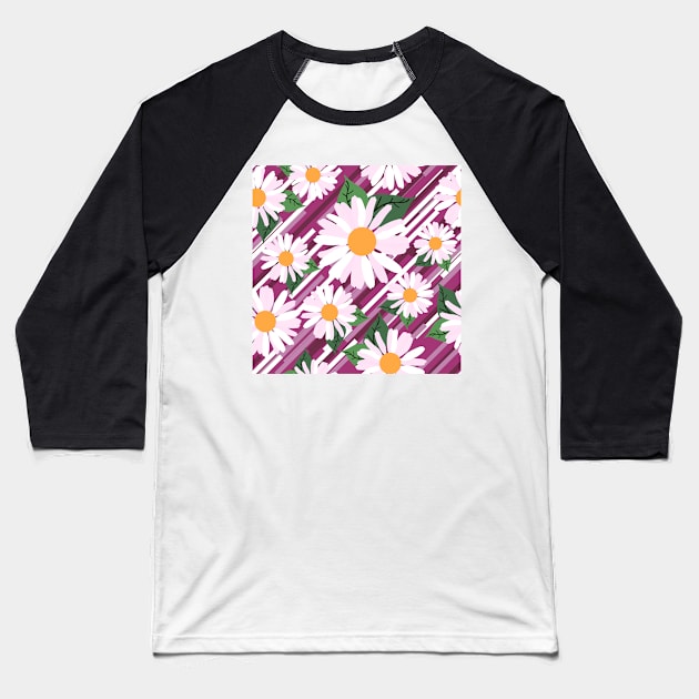 Beautifull Daisy Flower And Diagonal Line Baseball T-Shirt by MichelMM